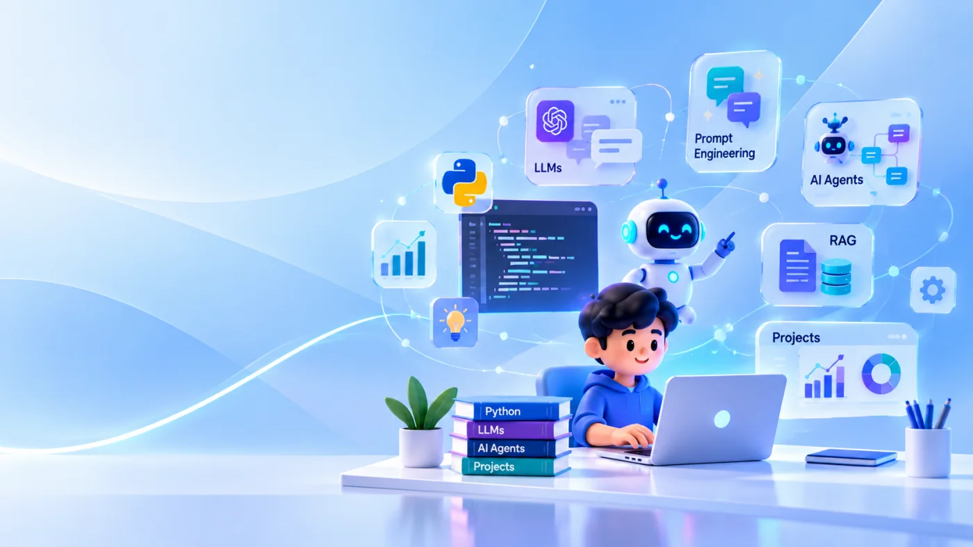 Student learning Python, LLMs, prompt engineering, RAG and AI agents with an AI assistant
